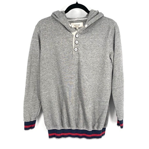 THE GREAT. Tops - The Great. Henley hoodie grey and striped hems 0